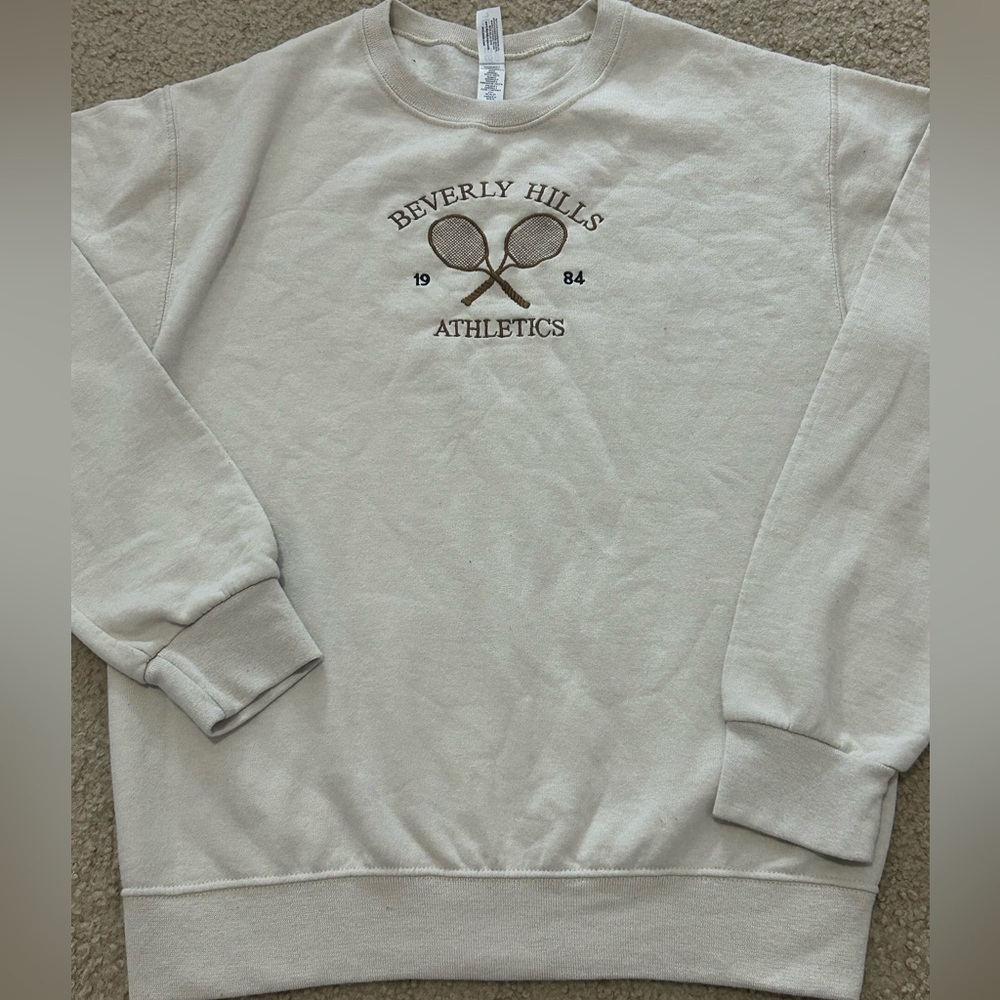 VTG Jerzees Beverly Hills Athletics Crewneck Sweatshirt Small Beige Embroidered